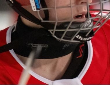 Neck guards highly recommended for senior hockey.
